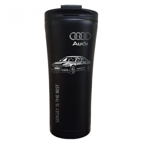 Термокружка с гравировкой Classic "Audi. Sergey is the best" 500 мл черная