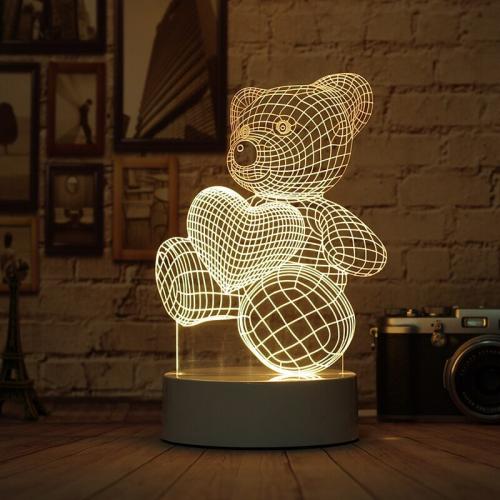 Светильник 3D "Мишка с сердцем"