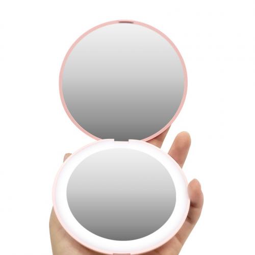 Зеркало карманное с подсветкой Compact розовое